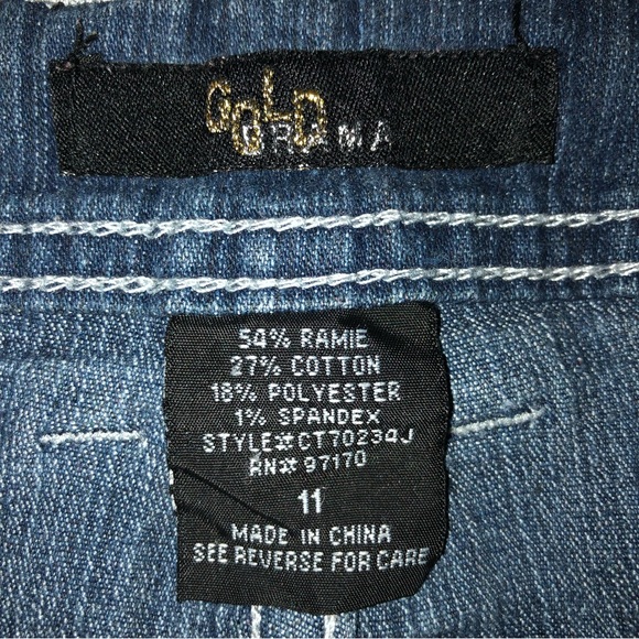 Gold Drama Stretch Distressed Denim Embroidered Shorts, Jr Sz 11 - Picture 6 of 7